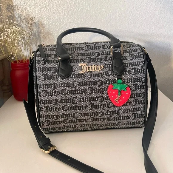 Juicy Couture Black Satchel with Strawberry Accent - Picture 1 of 7
